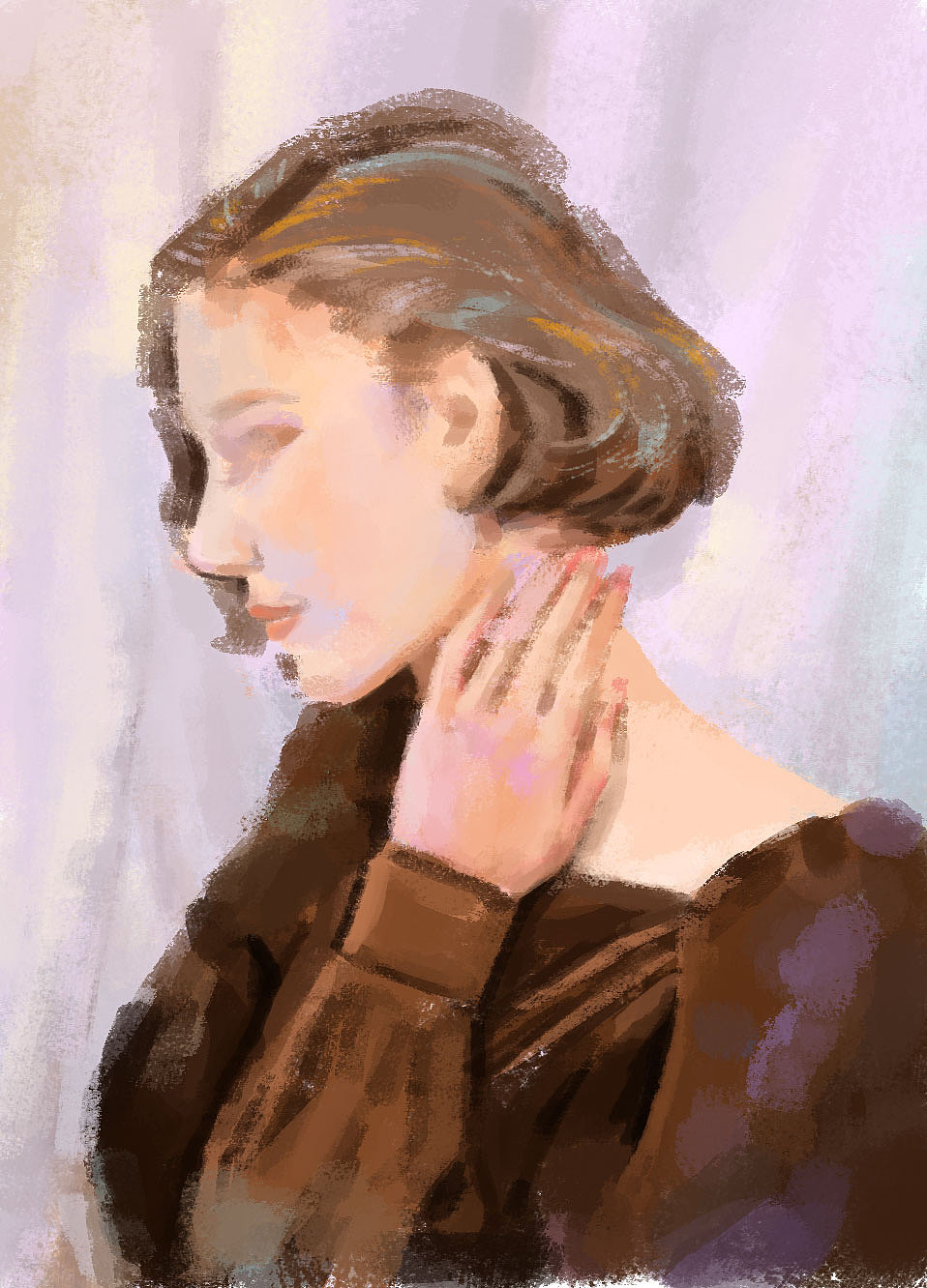 手绘练习侧面短发女