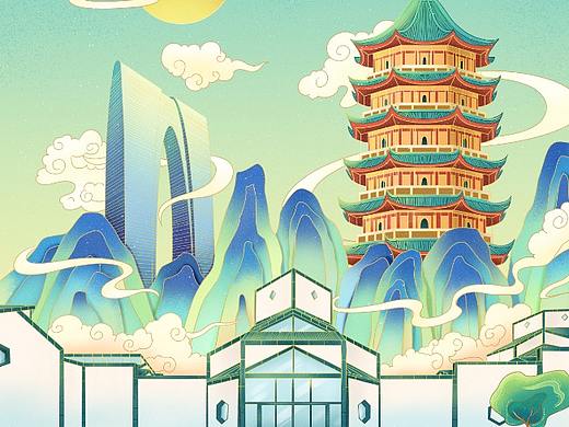 国潮城市插画——苏州