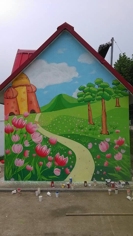 艺术小镇墙体彩绘花卉小镇艺术彩绘手绘壁画|纯艺术|绘画|太原墙绘
