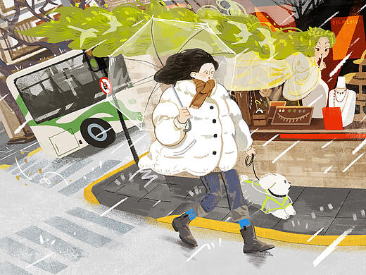 暖鋒過境，注意防寒——魔都漫行怪異志（個人主頁-ZNTgxMzQ3NjQ=） - 商業(yè)插畫 - 站酷設(shè)計師馬辣辣Malala原創(chuàng)素材 - 站酷ZCOOL