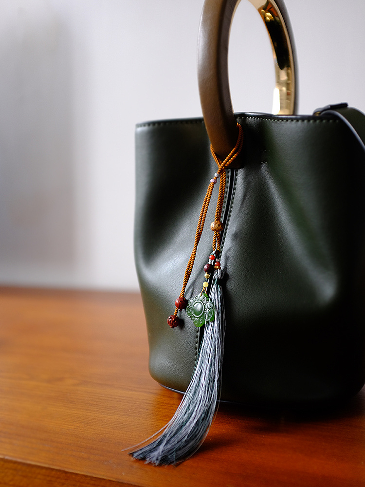 【拈花微笑】天然和田玉 碧玉吊坠挂件 流苏包挂