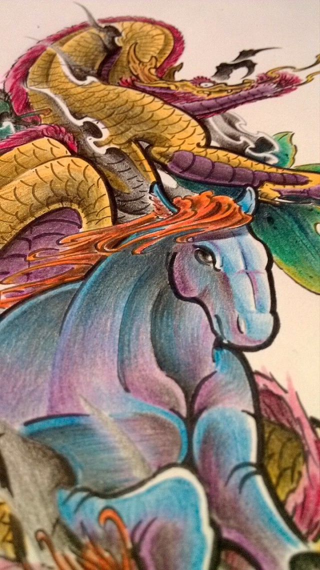 纹身手稿龙马精神