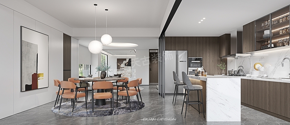 庆隆高尔夫联排别墅装修方案,现代新中式风格设计赏析