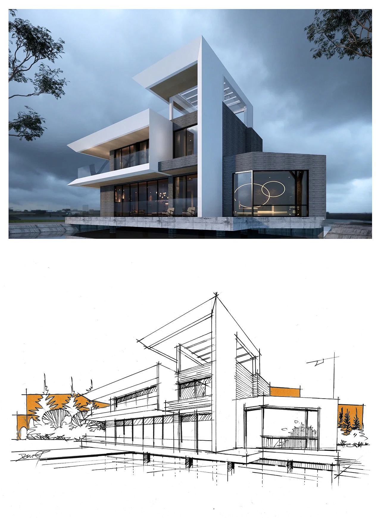 建筑效果线稿+照片对比图（图ZMjc4NDI4MjYw） - 建筑设计 - 站酷设计师建筑小天才一东东原创素材 - 站酷ZCOOL