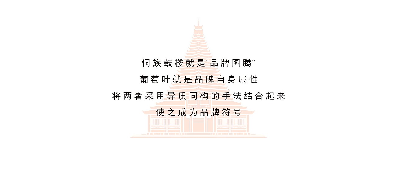对于悦莱红红酒品牌logo设计,我们选用侗族品牌图腾:鼓楼来作为出发点