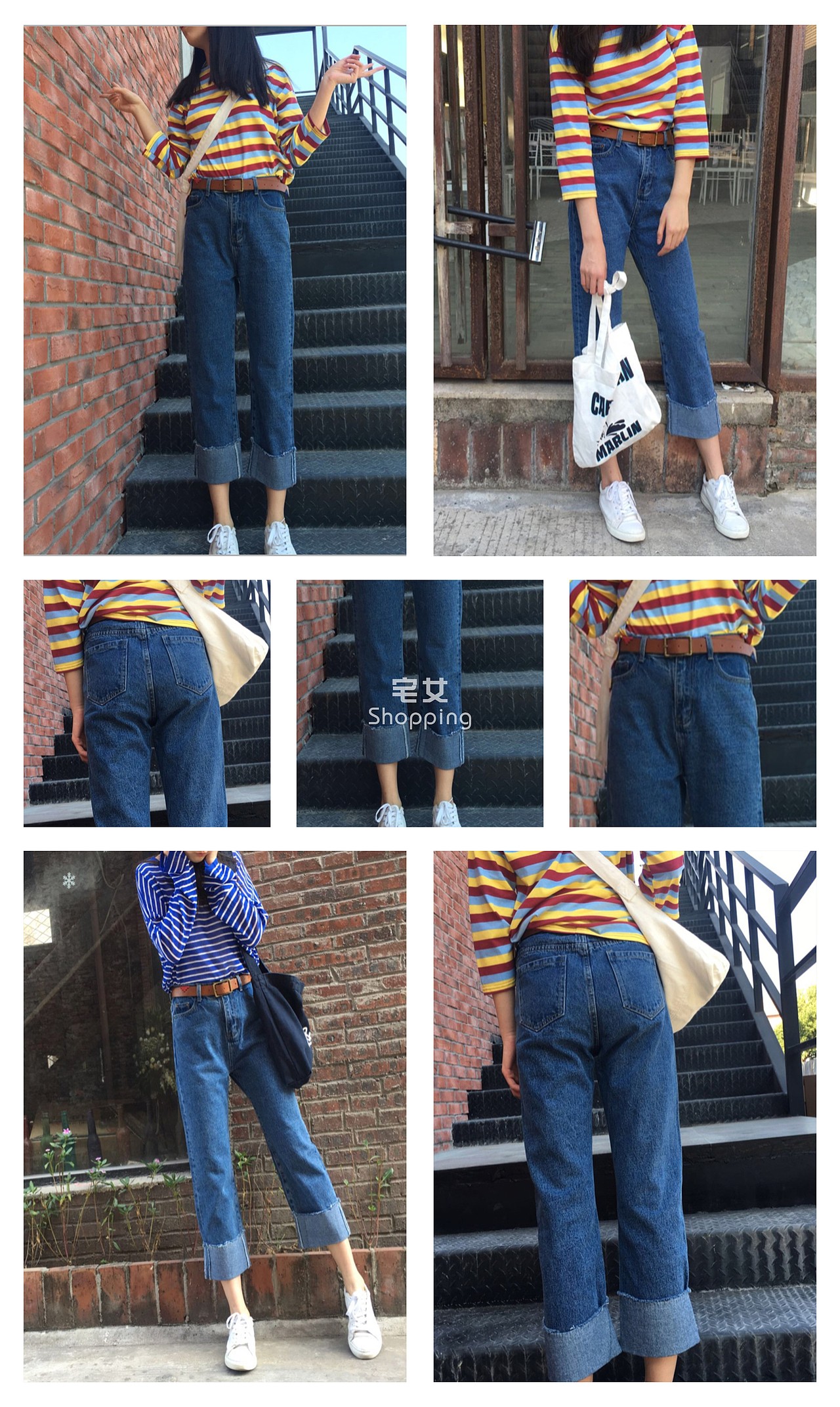 直筒九分裤高腰宽松复古撕边卷边牛仔裤-阔腿休闲裤子
款号:XH170319<br>码数:S-M-L-XL<br>颜色: 蓝色<br>¥:43