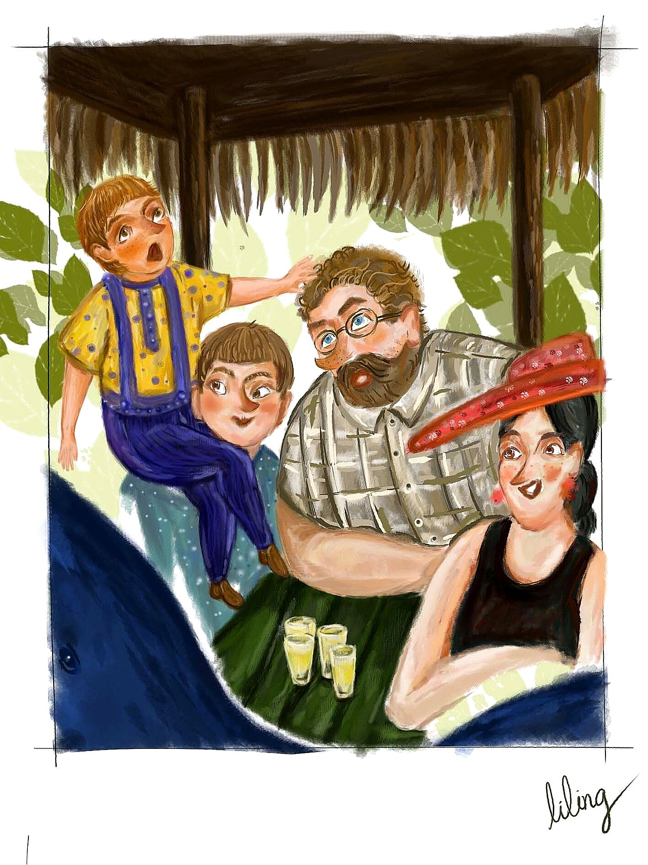 LILING原创插画《安东尼一家的岛上奇遇记》