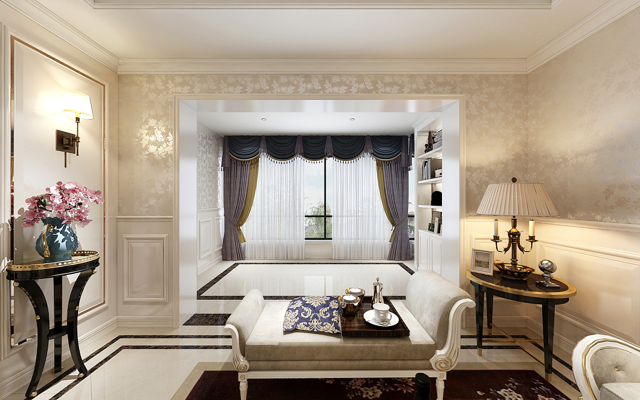 客厅
空天一色,线条简洁素雅,仿石材的电视墙创意无穷<br>