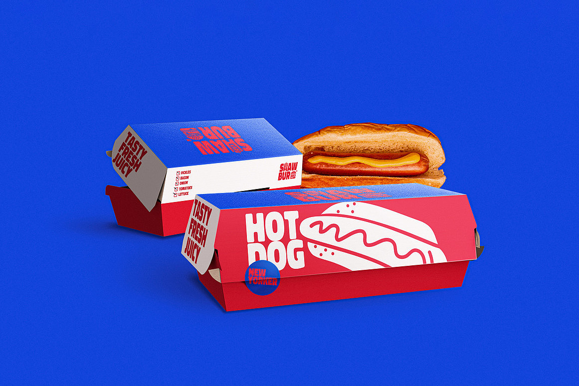 三口设计培训分享一组蓝汉堡汉堡包快餐食品品牌设计