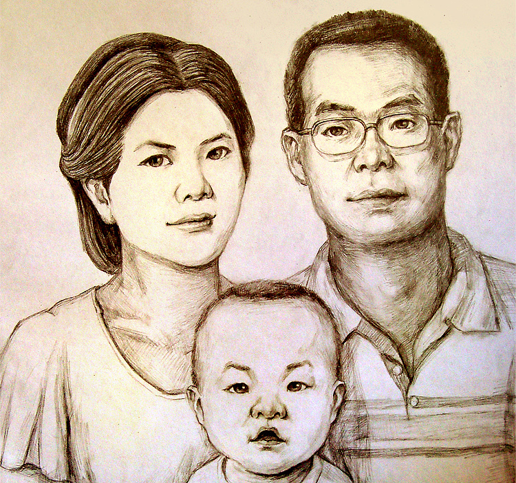 幸福的一家人(自动铅绘画)