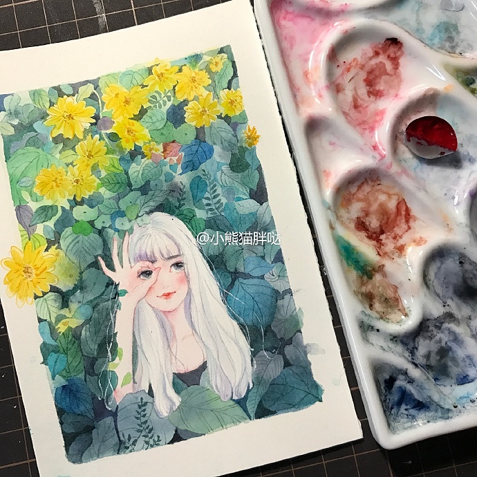 【小熊猫】水彩手绘人物水彩插画教程人物卡通头像手绘水彩步骤