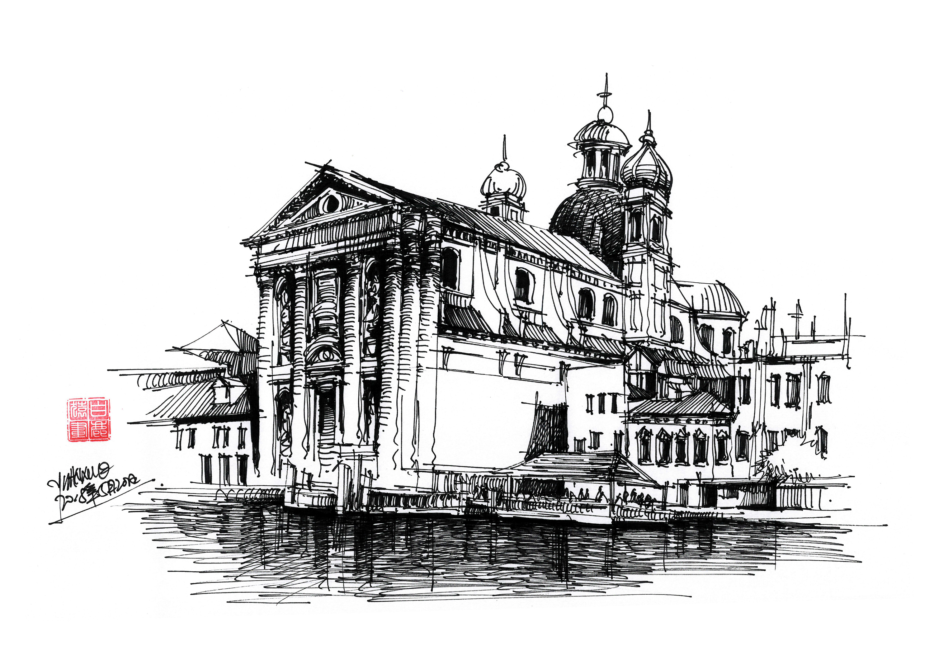 威尼斯水城线描图片