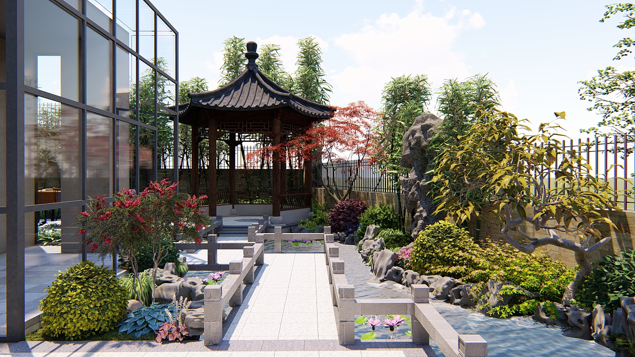 花园设计高山流水九曲回廊