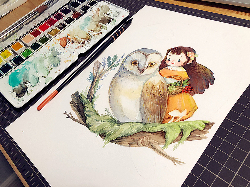 猫头鹰与少女
