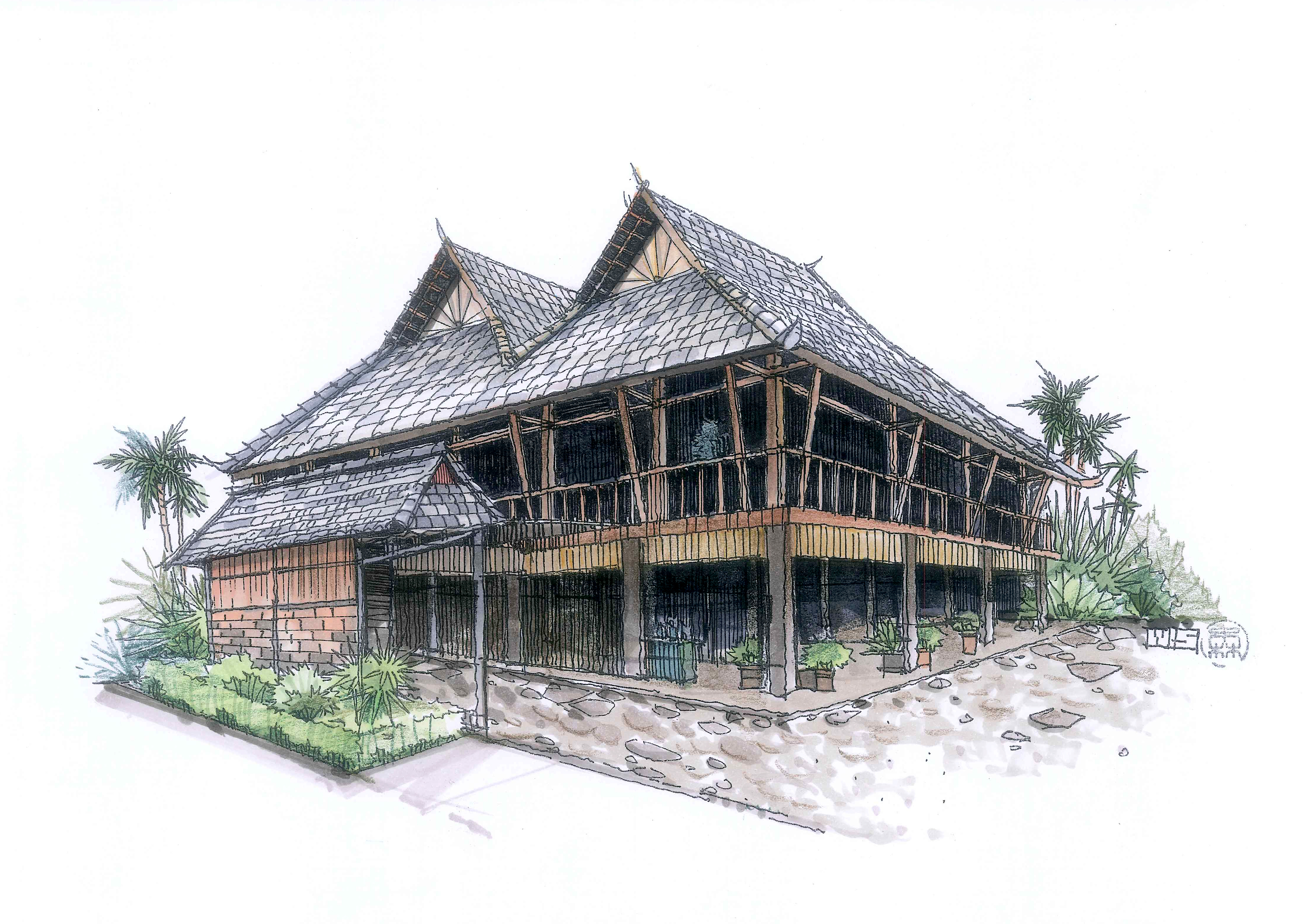 傣族建筑 插画图片