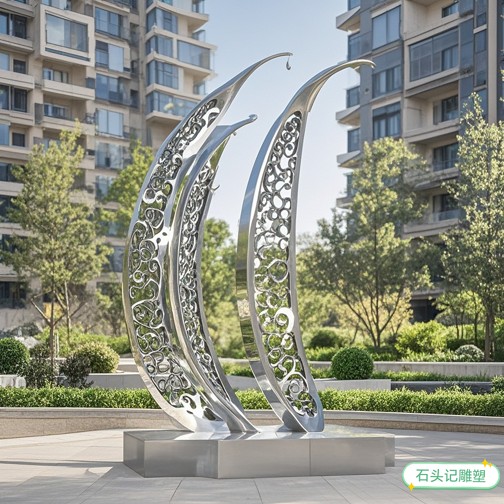 不锈钢镂空面镜面豆荚雕塑小区必备
