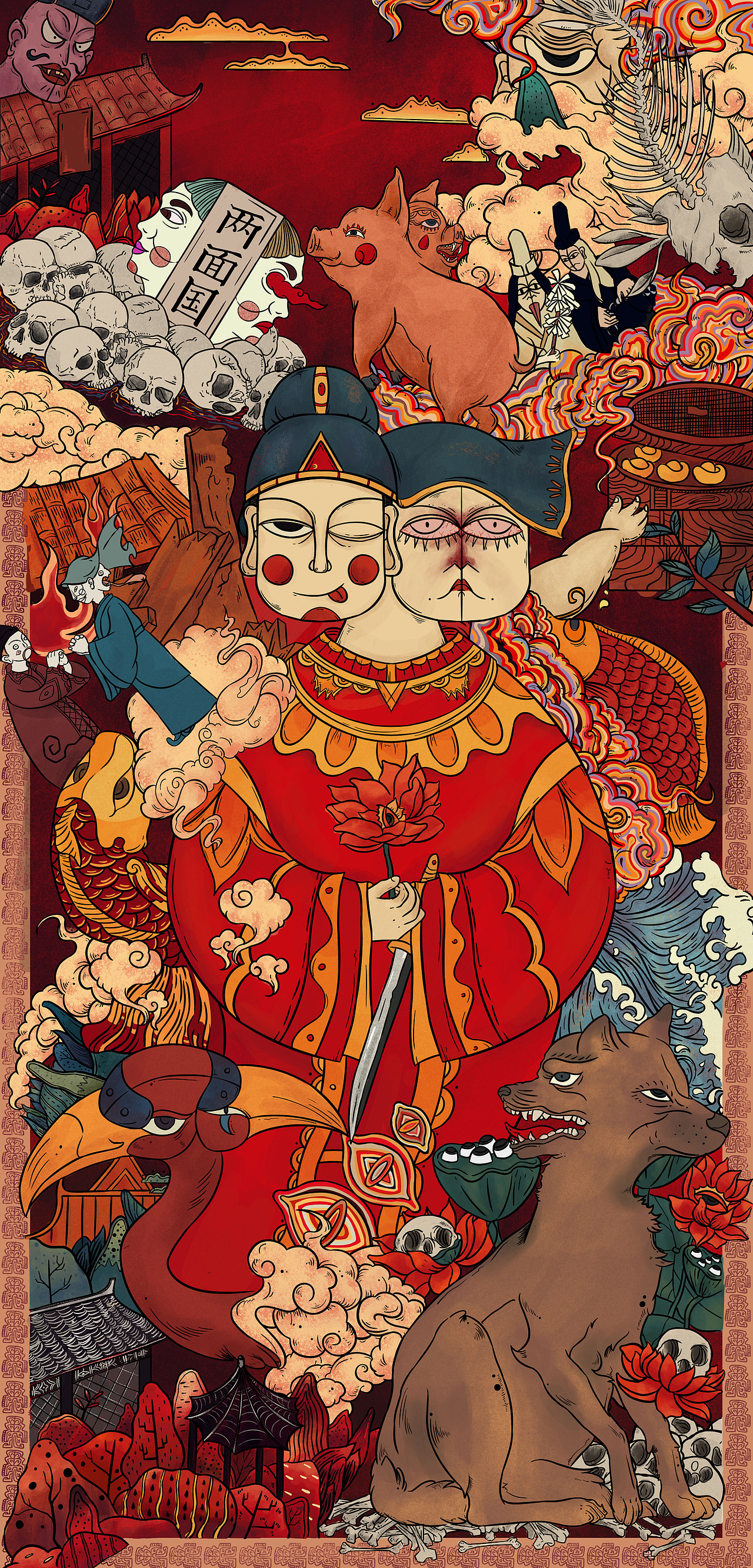 #2019青春答卷#“纸马镜花”—《镜花缘》系列插画设计（图ZMTY0MDQ3MDQ4） - 创作习作 - 站酷设计师稿子重画一百遍原创素材 - 站酷ZCOOL