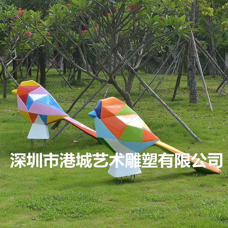 园林绿化大喜鹊色块玻璃钢几何切面鸟雕塑草坪绿地摆件
