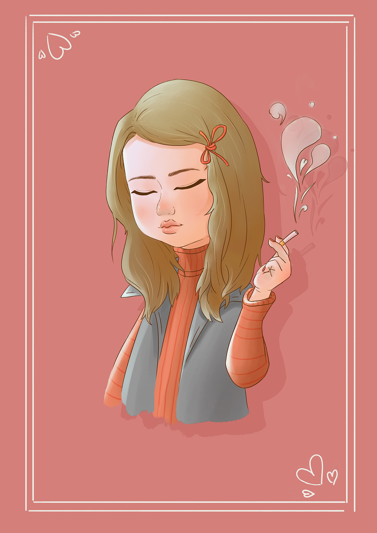 原创作品插画创作习作小女孩可爱儿童抽烟木头脑蛋灯具创意设计79