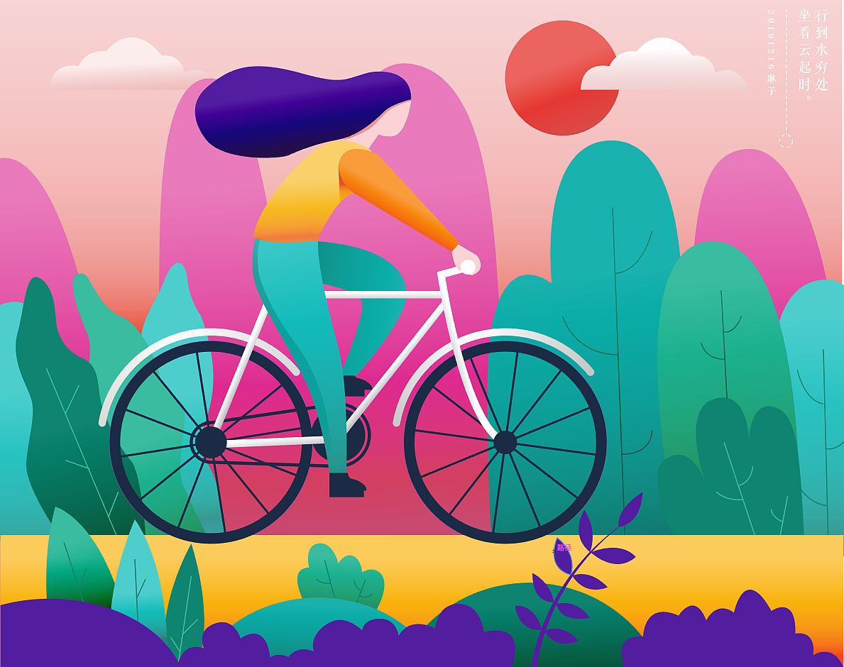 20191216-17插画,骑车的女孩和加拿大闲鱼插画