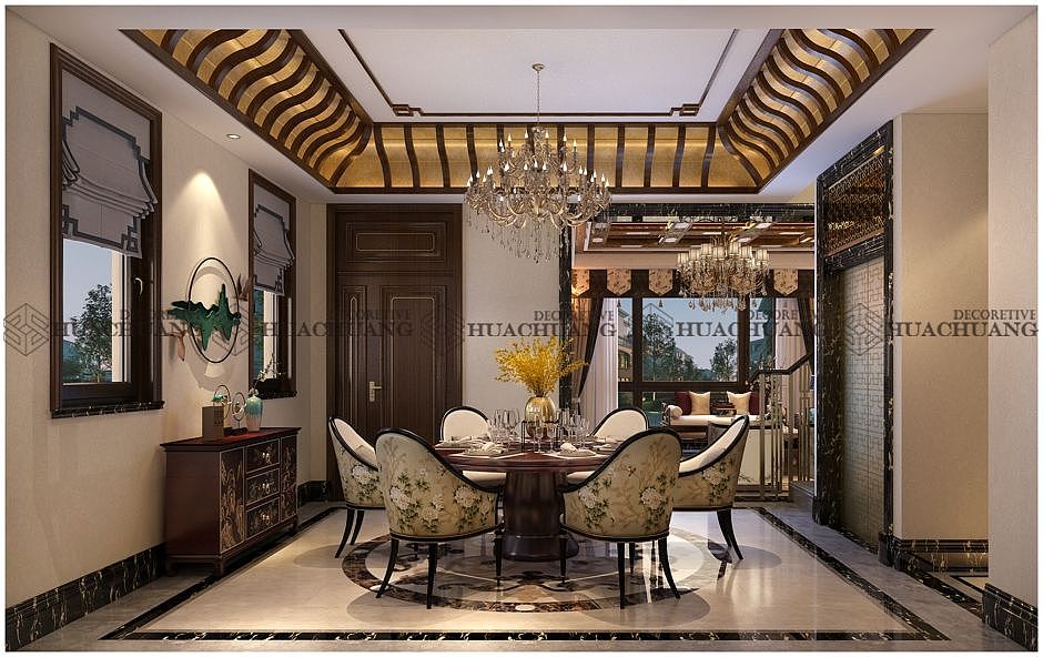 济南银丰悦珑府玫瑰园别墅188平户型设计效果图|新中式