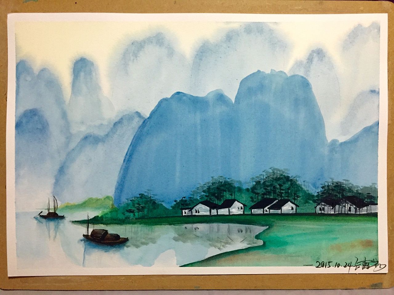 桂林山水彩铅画图片