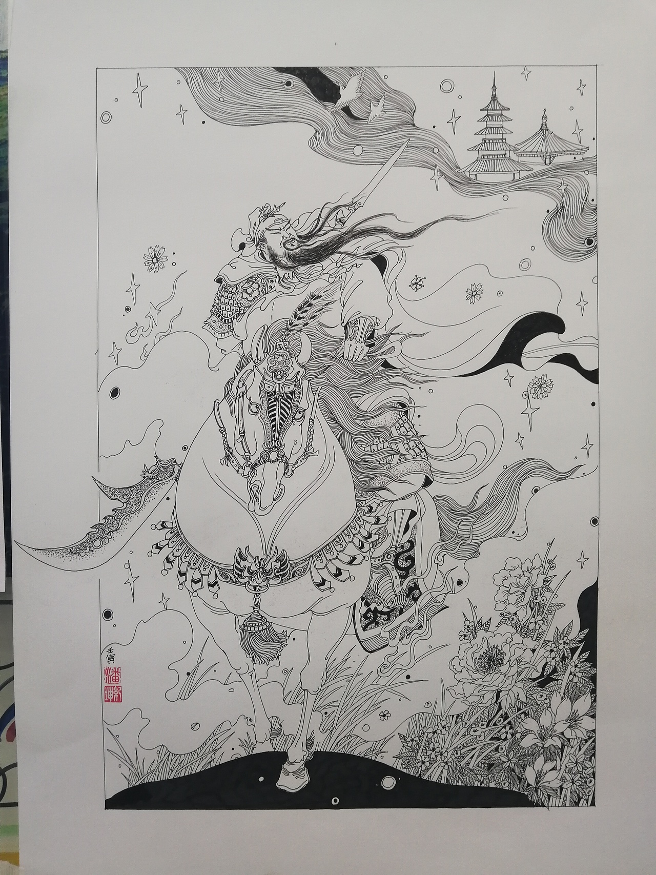 手绘线描插画设计关公关羽【塑新社潘纪坤】