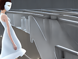 #AI创作实验室#站在天桥上的白色连衣裙少女