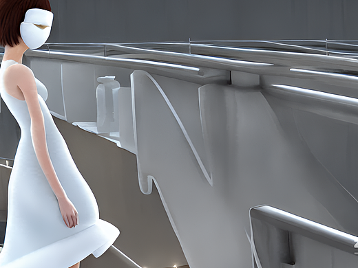 #AI创作实验室#站在天桥上的白色连衣裙少女