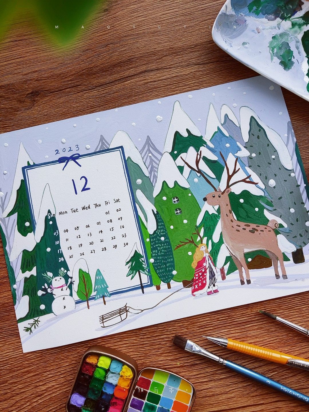 2023插画月历|不透明水彩（图ZMzMwNDg4MDY4） - 创作习作 - 站酷设计师猫与亭原创素材 - 站酷ZCOOL