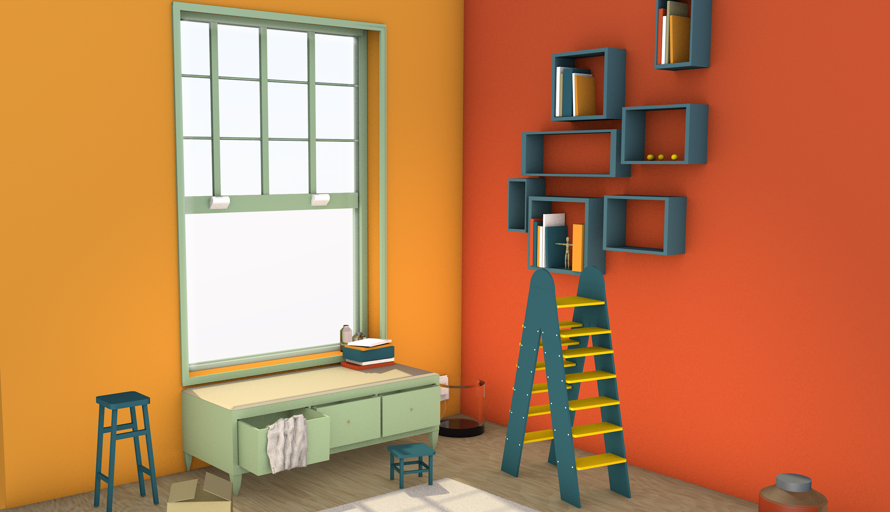 2.5d风格室内c4d建模