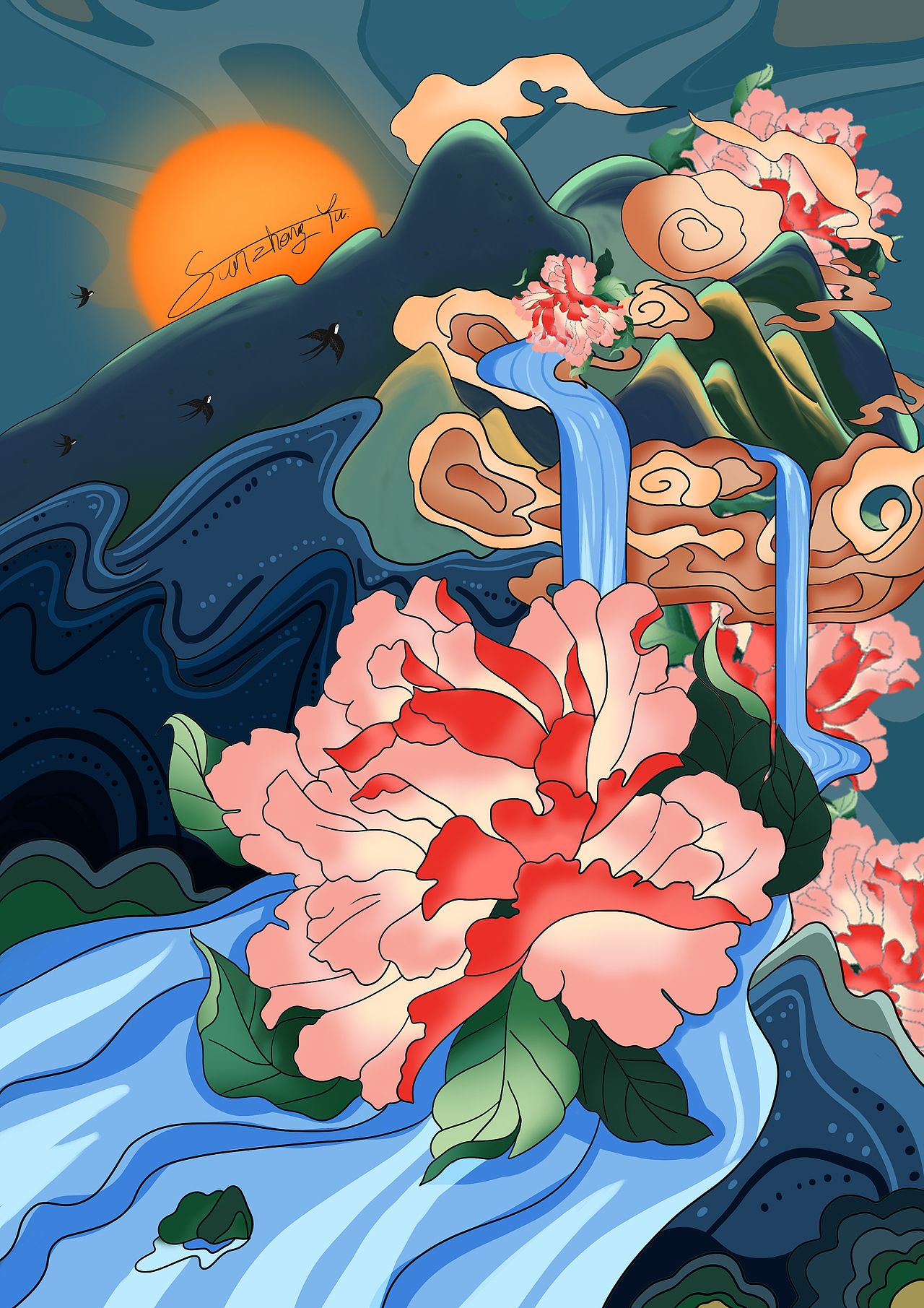 牡丹花插画设计