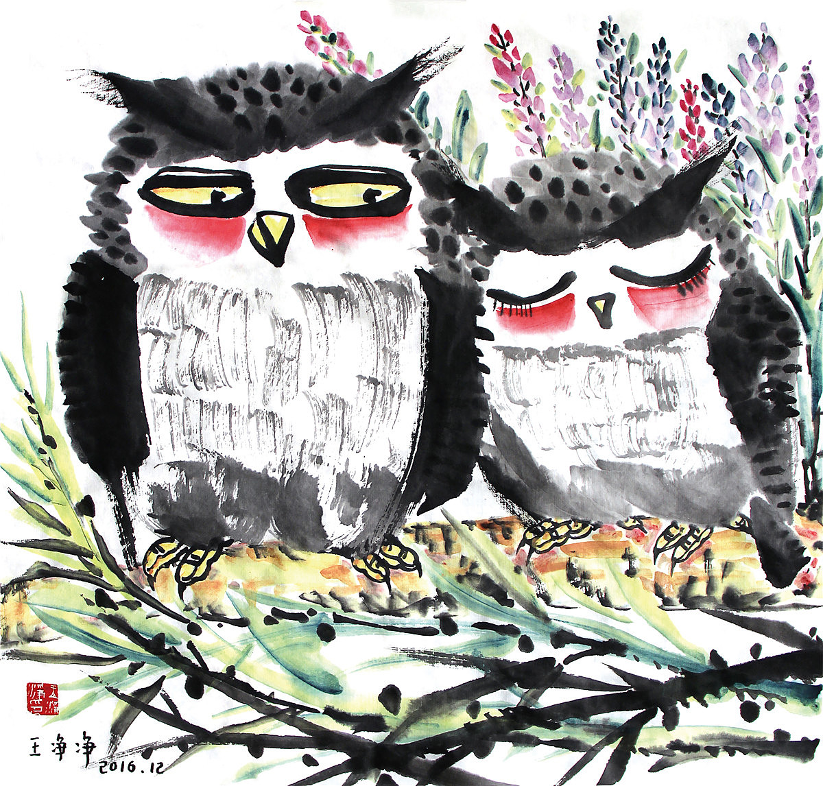 21幅宣纸水墨插画猫头鹰