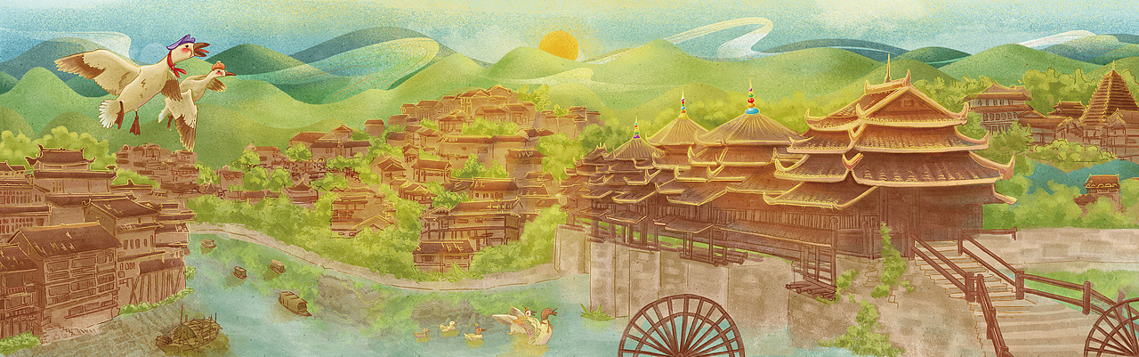 绘本《侗情三月三》第一章,旅途|插画|儿童插画|玻璃色 - 原创作品