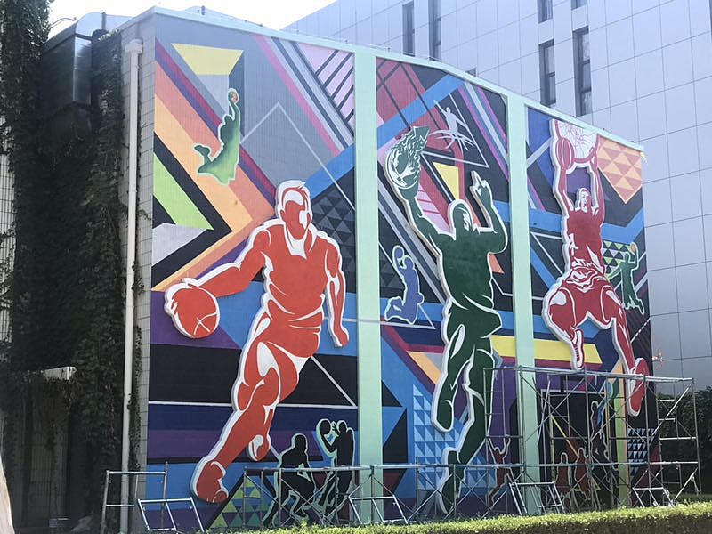雕塑与墙绘瓷砖墙墙绘色块墙绘运动感墙绘