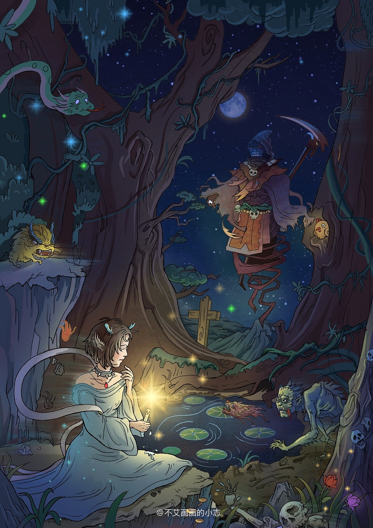 《生老病死》主题插画