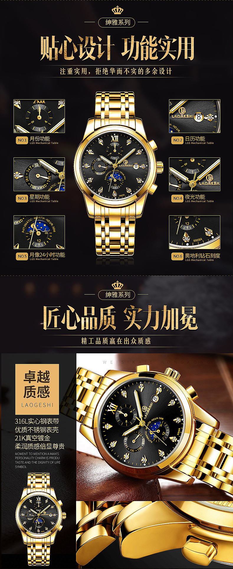 香港LAOGESHI品牌奢华系列手表天猫京东淘宝电商详情页