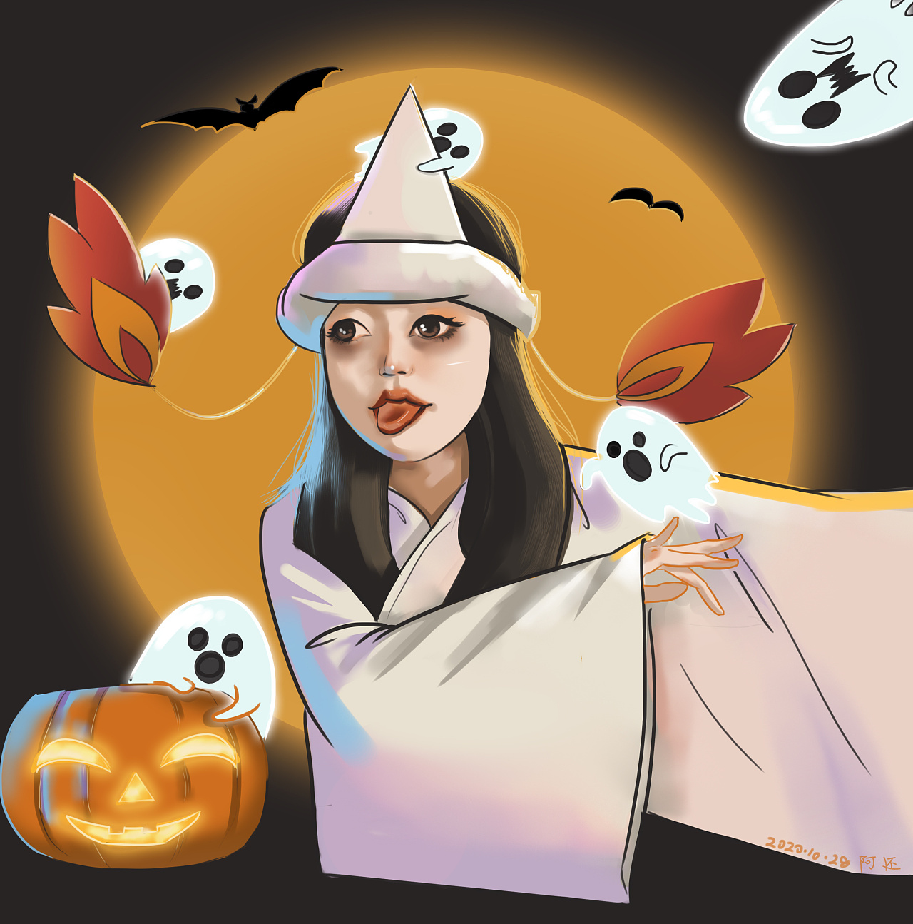 万圣节插画|插画|创作习作|阿还人像手绘 - 原创作品 - 站酷 (zcool)
