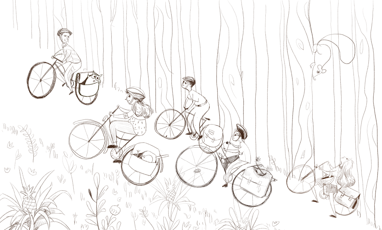 春天来了,约着好友骑车去踏青|插画|创作习作|松林园长_原创作品-站酷