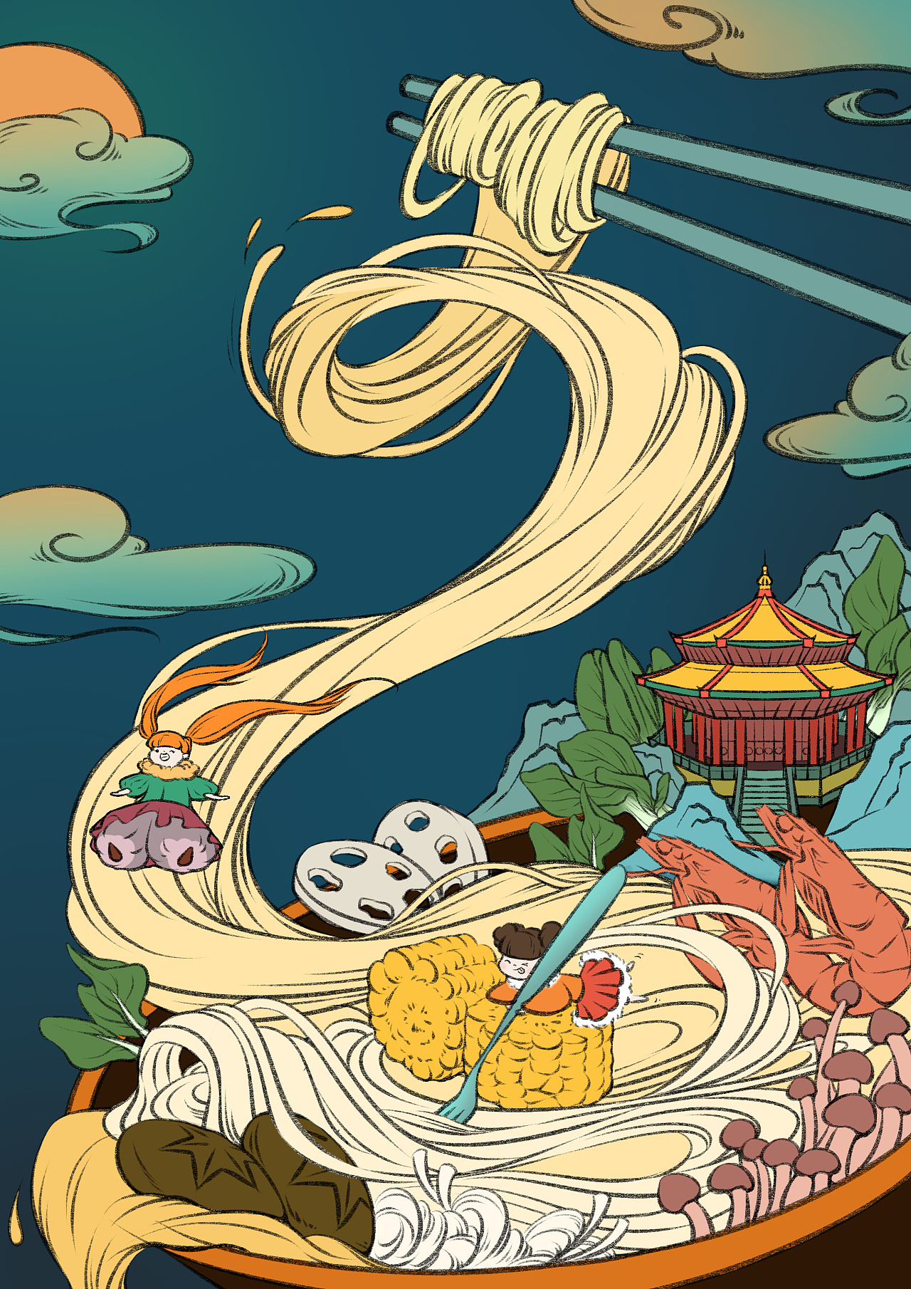 玉米面条 包装插画设计