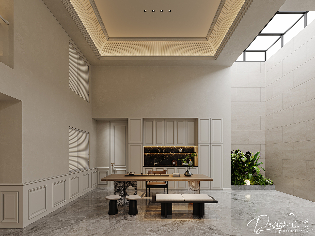 几何空间视觉表现 | 琥珀山庄别墅美式客餐厅（图ZMzU5MDI1MjIw） - 家装设计 - 站酷设计师几何空间彡原创素材 - 站酷ZCOOL