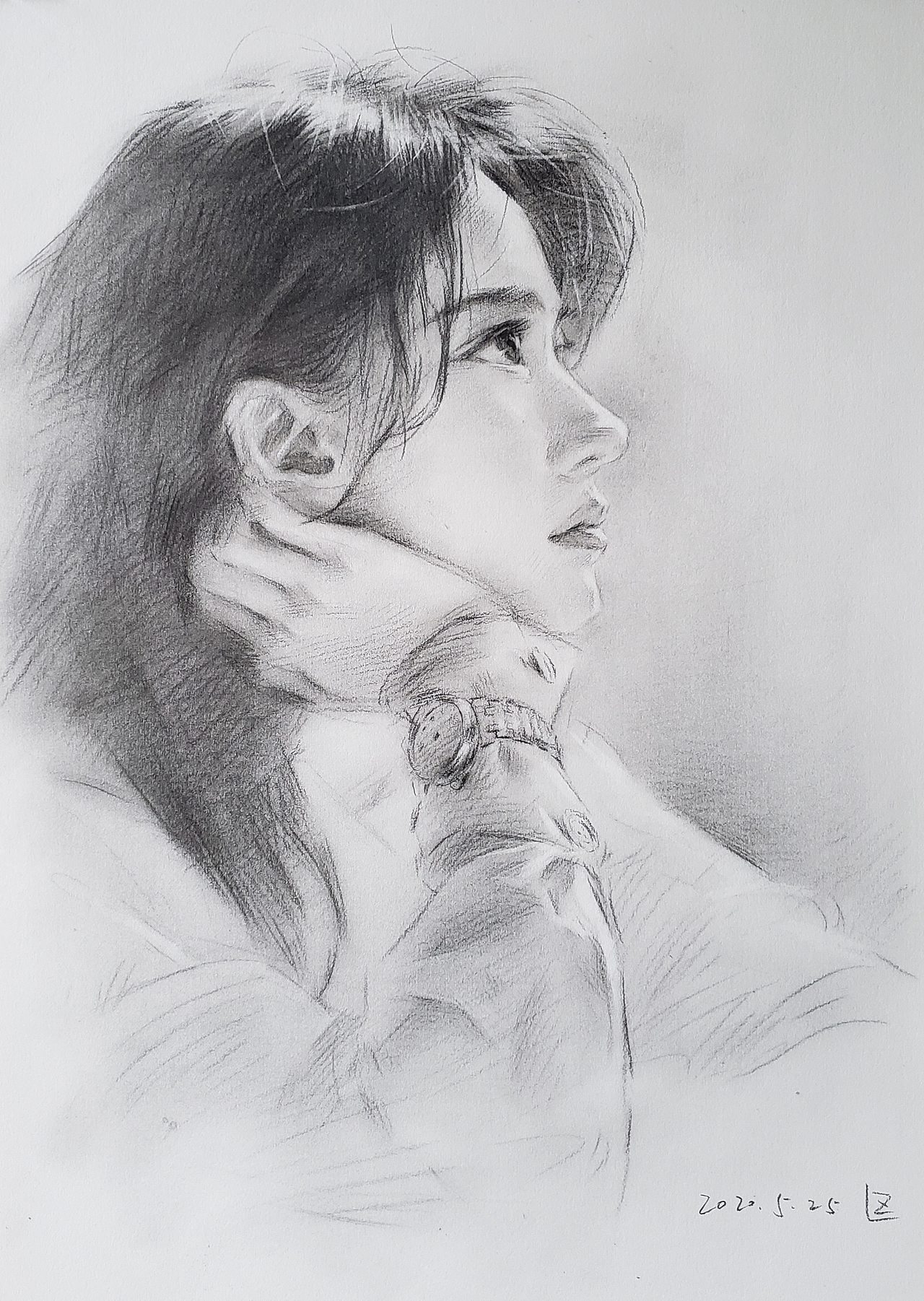 女子全侧肖像素描