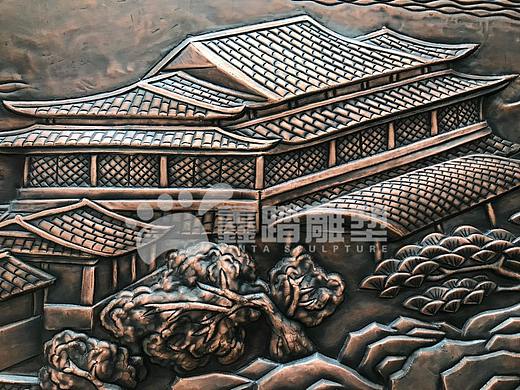 售楼部装饰黄铜锻打浮雕壁画精细的纹理体现高端工艺