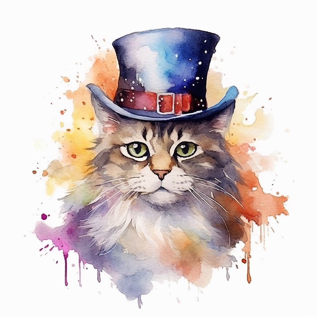 分享一组可爱的绅士猫水彩画