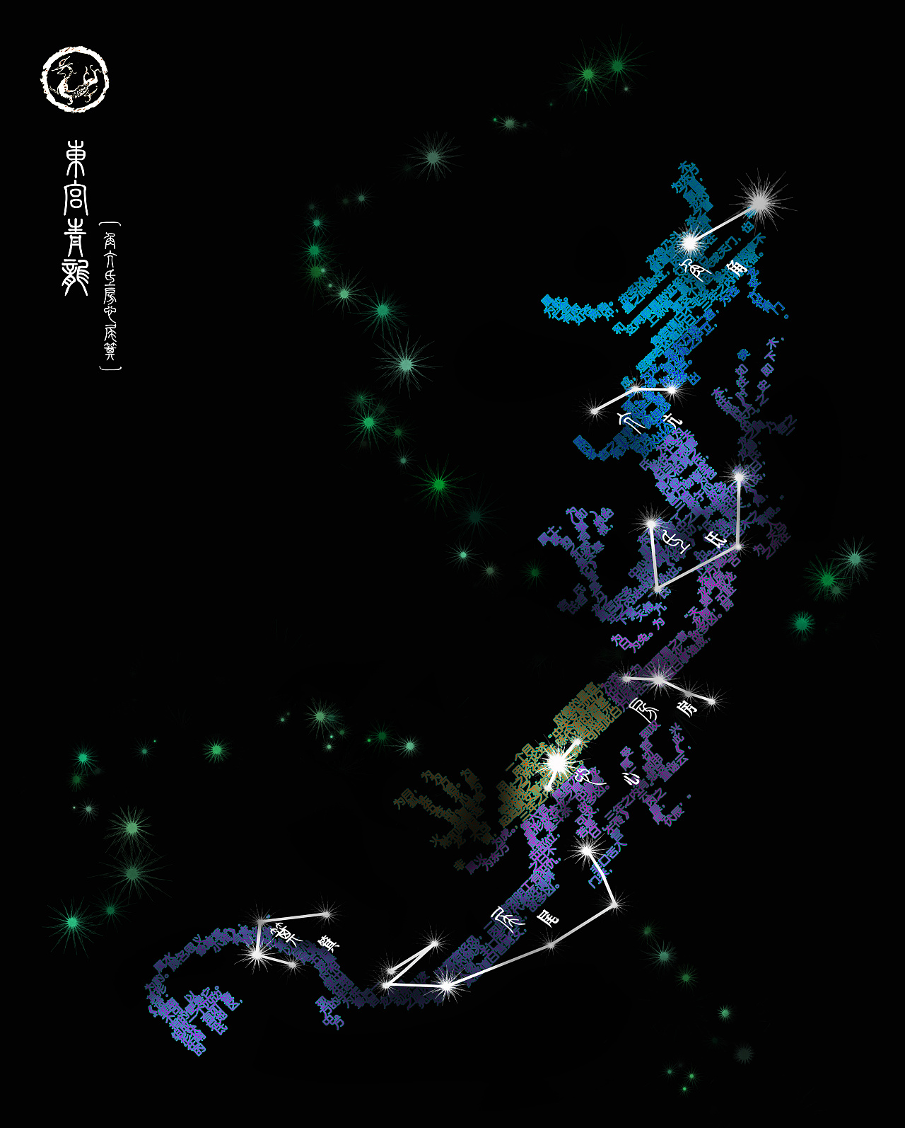 中国传统文化 根据中国的古星宿分布图制作的四宫图 青龙,白虎,朱雀