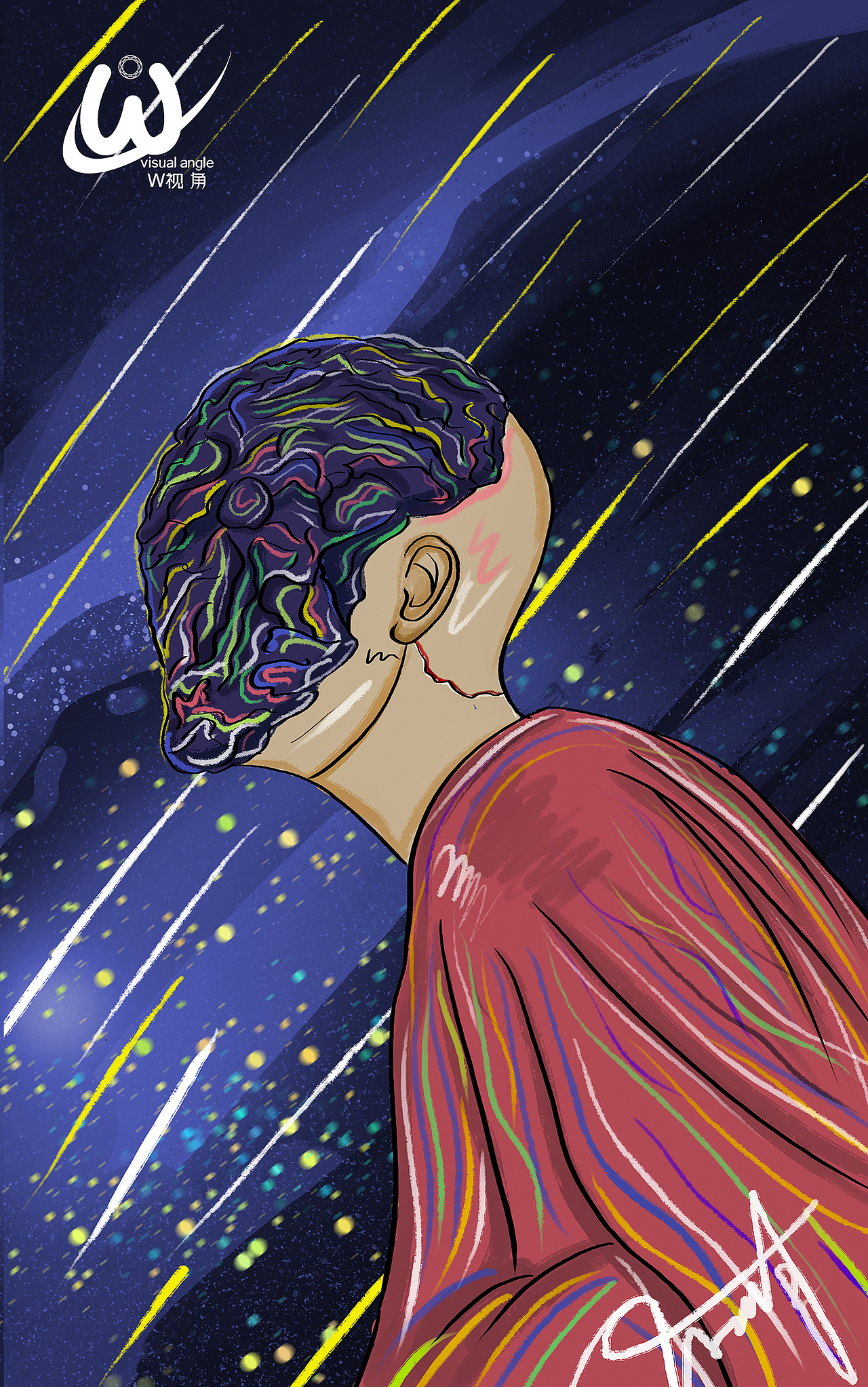 插画手绘【星空之星官游空何时落】