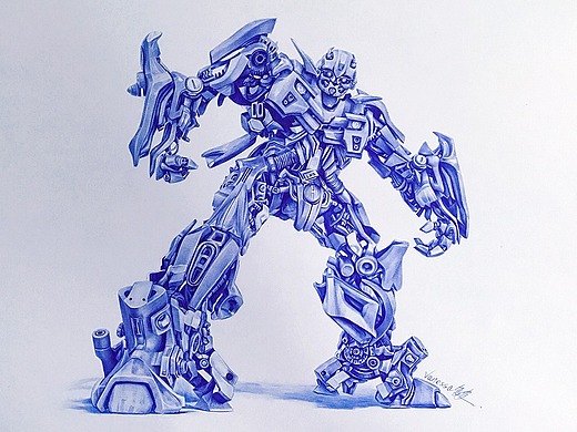 圆珠笔画《变形金刚-大黄蜂》-带步骤