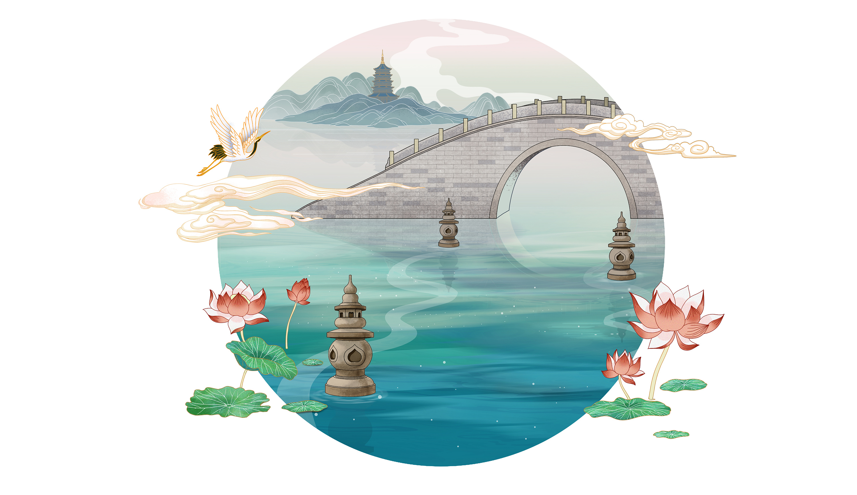 杭州文创视觉形象-西湖十景|插画|艺术插画|MuYi三寿 - 原创作品 - 站酷 (ZCOOL)