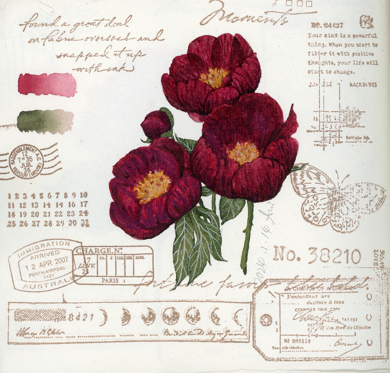 水彩手绘植物——复古邮戳系列（图ZMzc2MDExNDg0） - 商业插画 - 站酷设计师她在南方岛屿原创素材 - 站酷ZCOOL