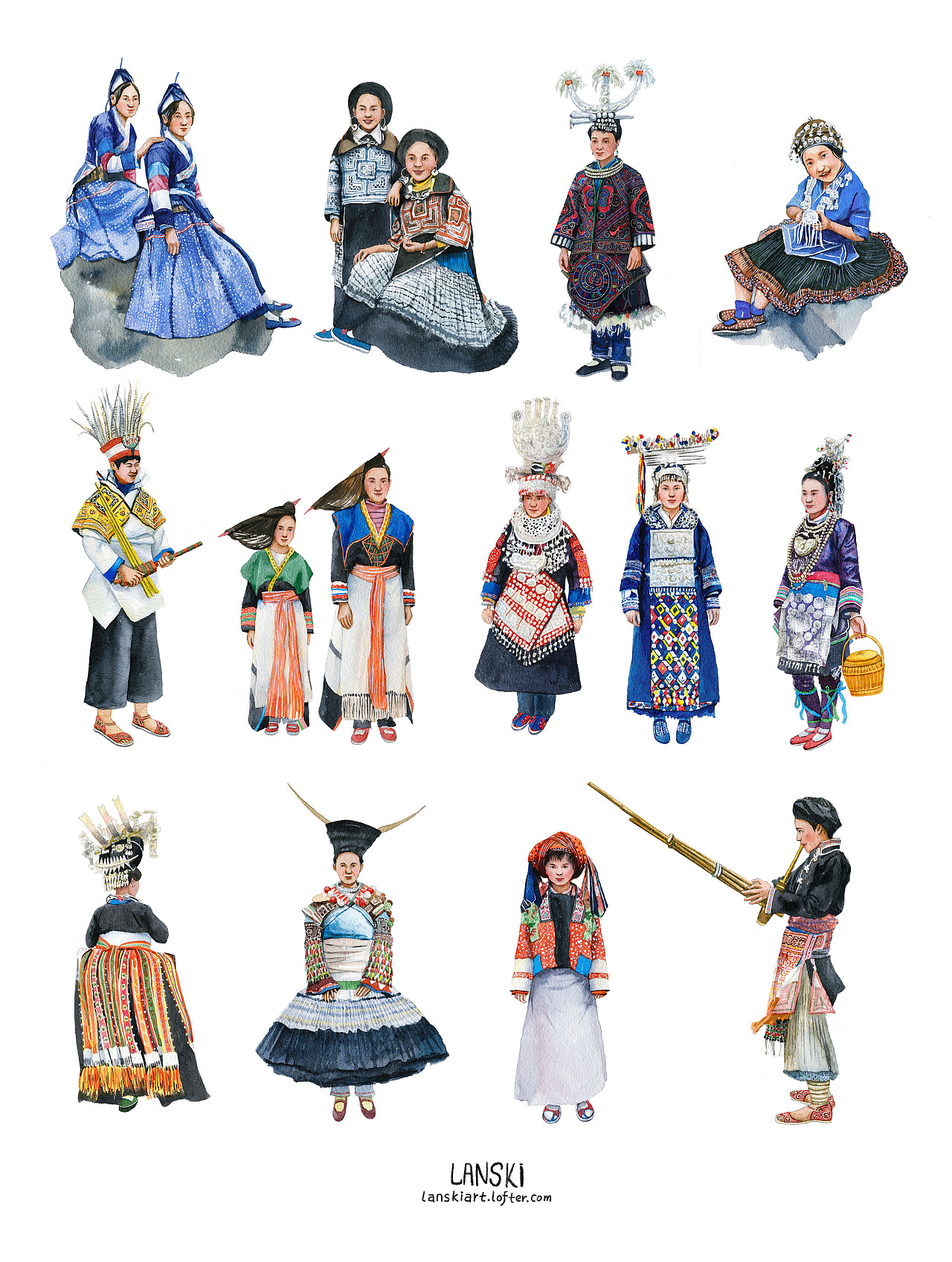 水彩-贵州少数民族服饰（图ZMjM0MTYxMzIw） - 绘画 - 站酷设计师lanskiplanet原创素材 - 站酷ZCOOL
